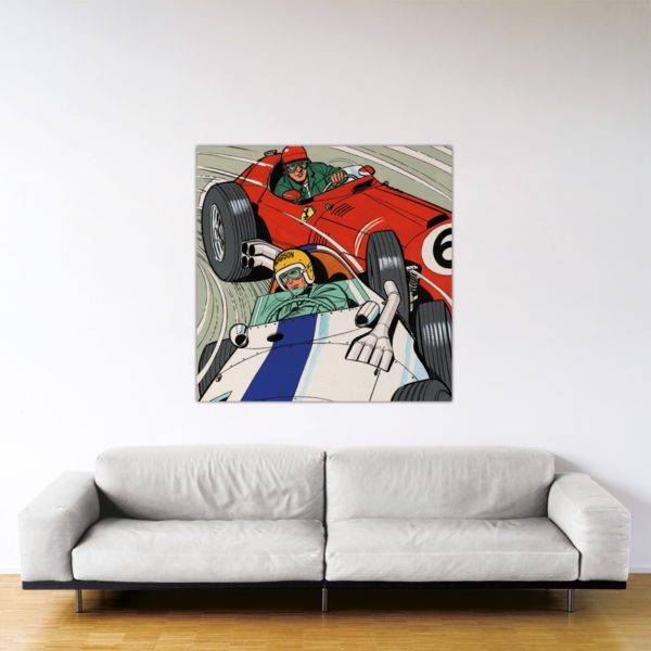 Duel à Francorchamps – Dibond sous plexiglas – Format: 120x120 cm