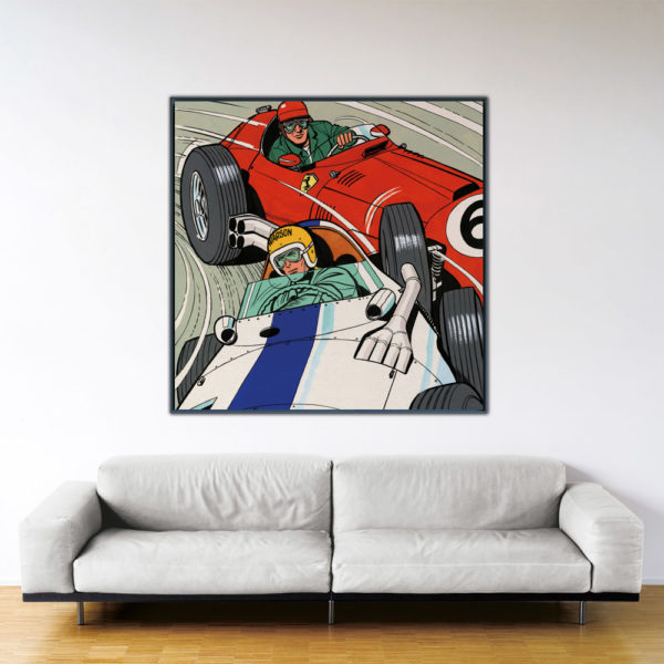 Duel à Francorchamps – Papier Fine Art en caisse américaine noire – Format: 140x140 cm