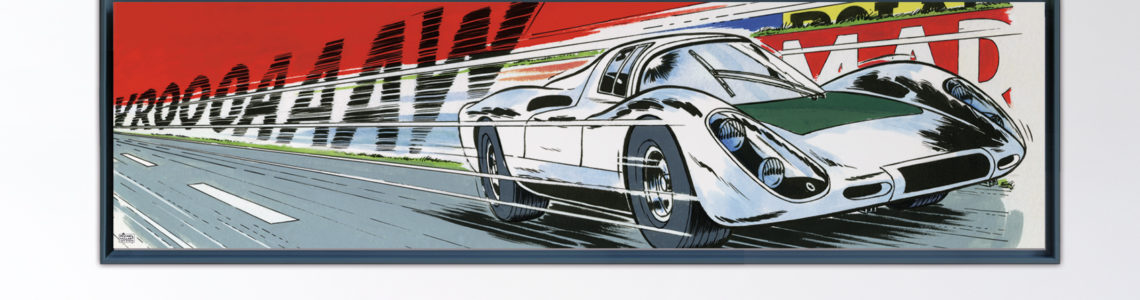 Porsche 907 – Papier Fine Art en caisse américaine noire – 66×250 cm