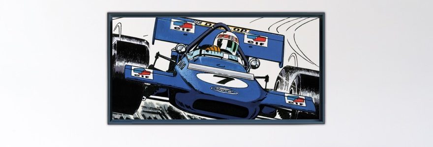 Stewart At Brands Hatch – Papier Fine Art en caisse américaine noire – 75x150 cm