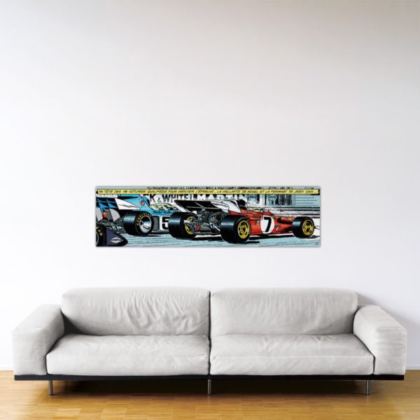 Michel Vaillant Art Strips – Ferrari contre Vaillante - Dibond sous plexiglas - 40x150 cm