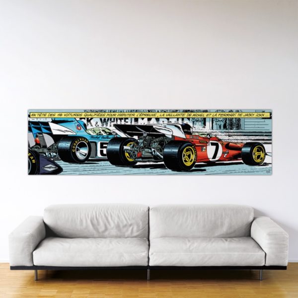 Michel Vaillant Art Strips – Ferrari contre Vaillante - Dibond sous plexiglas - 66x250 cm