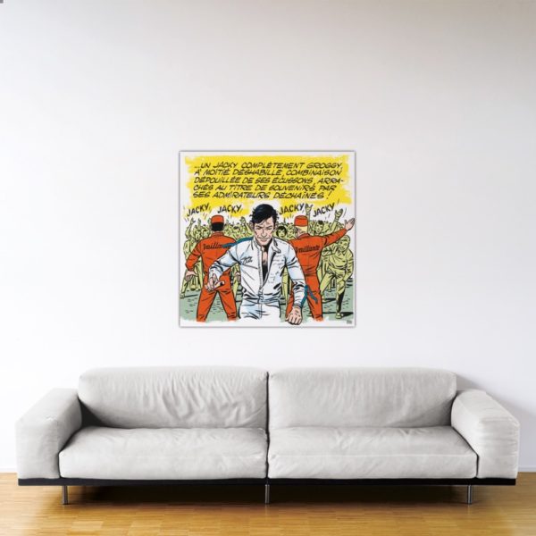 Michel Vaillant Art Strips - Jacky Superstar  – Dibond sous plexiglas – 100×100 cm Michel Vaillant Art Strips - Jacky Superstar – Dibond sous plexiglas – 100×100 cm