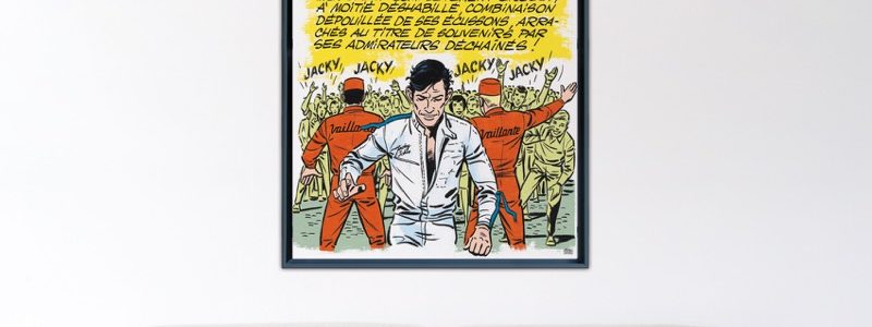 Michel Vaillant Art Strips - Jacky Superstar – Papier Fine Art en caisse américaine noire – 100×100 cm