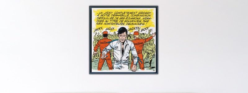 Michel Vaillant Art Strips - Jacky Superstar – Papier Fine Art en caisse américaine noire – 80×80 cm